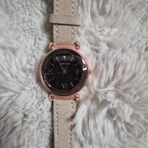 GoGoey Watch Rose Gold Tone Analog Roman Numerals Sparkles Glittery Face Spring